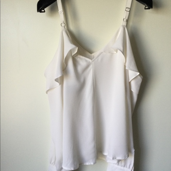 NWT A.L.C. Felix Silk Cold Shoulder Long Sleeve Ruffle Top Blouse Gesso 6 $325 - Picture 9 of 11